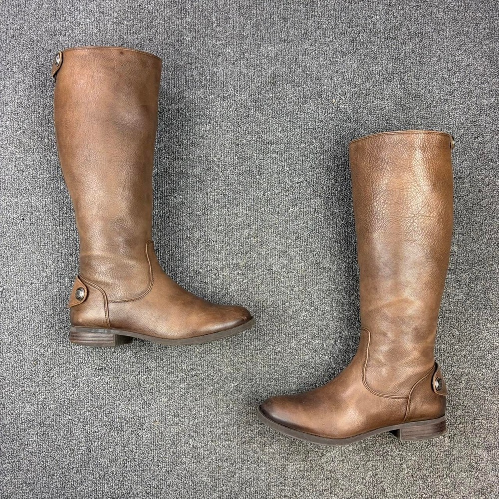 Arturo Chiang Brown Leather Buckle Strap Tall Campus Riding Boots Women Size 7.5